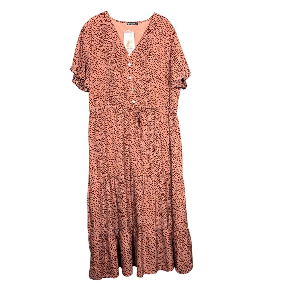 Pretty Garden NWT Pink Animal Print Tiered Maxi Dress - XXL - Women's Plus Size